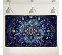 Fondo de pared de serpiente mística, decoraciones de patrón geométrico cósmico, fondo de fotografía azul oscuro para interiores y exteriores, para eventos y fiestas, 71 x 43 pulgadas