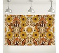 Fondo de pared floral bohemio, patrón retro de hongos y girasol para fotografía de interior/exterior, decoraciones de fiesta de otoño y eventos, 71 x 43 pulgadas