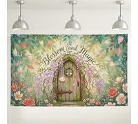 Fondo de pared floral con flores y magia, decoraciones temáticas de jardín, fondo de imagen verde y melocotón para eventos de fotografía, suministros de fiesta de temporada de primavera, 71 x 43