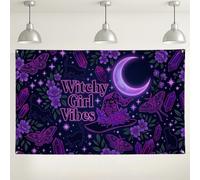 Fondo de pared floral de bruja, decoraciones de fiesta mística violeta, fondo mágico de fotografía para interiores y exteriores para eventos de Halloween, 71 x 43 pulgadas