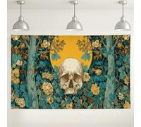 Fondo de pared floral de calavera artística vintage, decoraciones de fiesta con temática natural, perfecto para Halloween y eventos de fotografía, 71 x 43 pulgadas