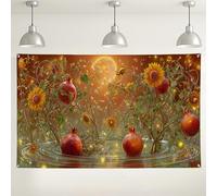Fondo de pared floral de granada, decoración de fiesta vintage de jardín de girasoles, fondo de fotografía de otoño para interiores y exteriores, para eventos, celebraciones, 71 x 43 pulgadas