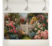 Fondo de pared floral de jardín, fondo decorativo con patrón de flores vintage para fotografía, elegantes suministros de fiesta al aire libre e interior, decoración de eventos de primavera/verano, 71