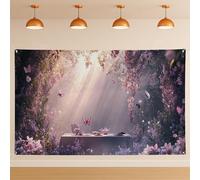 Fondo de pared floral de mariposa, fondo de decoración de cuento de hadas encantado, suministros de fiesta de té para interiores y exteriores, para fotos de primavera, boda, Pascua, 71 x 43 pulgadas