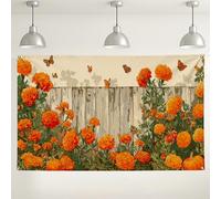 Fondo de pared floral de otoño, decoración vintage de fiesta de jardín, fondo de fotos de mariposa de caléndula para eventos de otoño y celebraciones de Acción de Gracias, 71 x 43 pulgadas