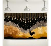 Fondo de pared floral dorado, elegantes decoraciones de fiesta inspiradas en la naturaleza, fondo de fotografía de noche estrellada para eventos, decoración de temporada de otoño, 71 x 43 pulgadas