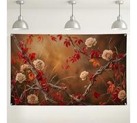Fondo de pared floral otoñal, decoración rústica de oro rosa, decoración temática de naturaleza, fondo de fotografía de otoño para interiores y exteriores, para eventos y celebraciones, 71 x 43