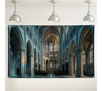 Fondo de pared gótico de catedral, elegante fondo de fotografía de arquitectura vintage, decoración azul para interiores y exteriores, para eventos, celebraciones de otoño e invierno, 71 x 43 pulgadas