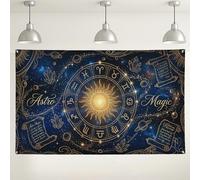 Fondo de pared mágico de astrología, decoraciones temáticas de noche estrellada celestial, fondo de fotos azul oscuro dorado para eventos, fiestas, reuniones de astrología, 71 x 43 pulgadas