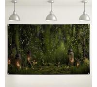 Fondo de pared mágico de bosque, decoración rústica de naturaleza encantada, luces de hadas para interiores y exteriores, fondo de fotografía para fiestas y eventos, 71 x 43 pulgadas
