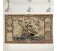 Fondo de pared náutico vintage, fondo decorativo de mapa antiguo para cabina de fotos, decoraciones de fiesta marítima retro, ideal para eventos y celebraciones, 71 x 43 pulgadas