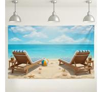 Fondo de pared para sillas de playa, decoración de escena del océano tropical para fiestas, fondo de fotografía de horizonte azul de verano para eventos y celebraciones, 71 x 43 pulgadas