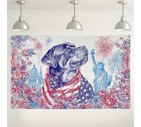 Fondo de pared patriótico de perro, decoración floral vintage, rojo y azul, fondo de fotografía para interiores y exteriores, para celebración de fiesta del 4 de julio, 71 x 43 pulgadas