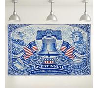 Fondo de pared patriótico del bicentenario, decoraciones vintage del Día de la Independencia de Estados Unidos, fondo de fotos de águila azul y campana para celebraciones y eventos, 71 x 43 pulgadas