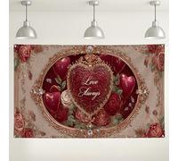 Fondo de pared romántico con corazón floral, decoración vintage de oro rosa, decoración de fiesta, amor siempre, fondo de fotos para interiores y exteriores, para bodas, día de San Valentín, 71 x 43