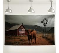 Fondo de pared rústico de granja, decoración de paisaje de granero vintage, fondo de fotografía de vaca marrón y Winnowing para eventos en interiores y exteriores, 71 x 43 pulgadas