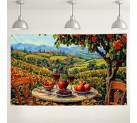 Fondo de pared rústico de viñedo, fondo decorativo de paisaje de campo, mesa de vino, decoración de fotografía para eventos, celebraciones de festivales de cosecha de otoño, 71 x 43 pulgadas