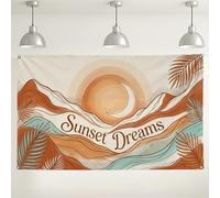 Fondo de pared Sunset Dreams, decoración de paisaje de montaña bohemia, fondo de fotografía de tonos tierra cálidos para fiestas y eventos, 71 x 43 pulgadas