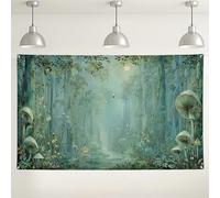 Fondo de pared verde bosque, decoraciones botánicas inspiradas en la naturaleza, bosque encantado para interiores y exteriores, fondo de fotografía para eventos, celebración de primavera/verano, 71 x