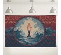 Fondo de pared vintage con olas del océano, fondo retro de llamas náuticas, perfecto para eventos de fotografía, decoración de interiores y exteriores para fiestas de verano, 71 x 43 pulgadas
