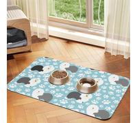 Fondo de Perro Pastor inglés Antiguo con Patas Dibujadas a Mano, Linda Caricatura,Tapete para Comida de Mascotas, manteles Individuales de Cuero sintético para Gatos y Perros,30x45cm