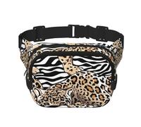 Fondo de Piel de Cebra y Leopardo Dorado,Riñonera Cuadrada de Doble Capa, Bolso de Viaje, Bolso Informal para el Pecho.