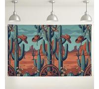 Fondo de plantas del desierto occidental, patrón de sombrero de vaquero vintage, fondo de fotografía rústico para fiestas, decoración de interiores y exteriores para celebraciones, 71 x 43 pulgadas