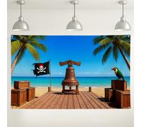 Fondo de playa pirata, decoración de isla tropical para fiestas, fondo colorido de escena del océano para eventos de fotografía, decoraciones temáticas náuticas de verano, 71 x 43 pulgadas