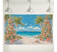 Fondo de playa tropical, patrón de paraíso floral para decoraciones de fiesta de verano, vibrante fondo de fotografía para exteriores e interiores para eventos y celebraciones, 71 x 43 pulgadas