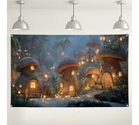 Fondo de pueblo de hongos fantásticos, decoraciones de fiesta de bosque encantado, fondo de fotografía de fantasía para interiores y exteriores, para eventos, celebraciones mágicas de temporada, 71 x