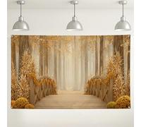 Fondo de puente de bosque otoñal, fondo de fotografía de escena de naturaleza rústica, decoraciones de fiesta de otoño para eventos en interiores y exteriores, 71 x 43 pulgadas
