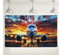 Fondo de puesta de sol de avión, fondo de fotografía temática de aviación, decoraciones de fiesta de viaje para cumpleaños de niños, eventos interiores al aire libre, celebraciones de verano, 71 x 43