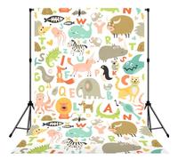 Fondo de retrato con estampado de animales del alfabeto del zoológico, pantalla de poliéster no reflectante, fondo liso para grabación