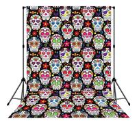 Fondo de retrato impreso con calaveras de flores coloridas, pantalla de poliéster no reflectante, fondo liso para grabación