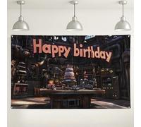 Fondo de taller mecánico de cumpleaños, decoraciones industriales de fiesta vintage, fondo temático de feliz cumpleaños para fiestas infantiles, suministros de eventos en interiores y exteriores, 71 x