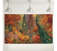 Fondo de tapiz de pavo real de otoño, decoración floral de otoño, decoración de naturaleza mística, fondo de fotografía de Acción de Gracias para decoración de interiores y exteriores, 71 x 43