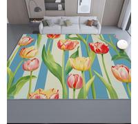 Fondo de tulipán Pintado a Mano Alfombra, Multicolor Alfombra de Franela Suave, Antideslizante y Lavable para Sala de Estar, Dormitorio y habitación Infantil 40 x 60 cm
