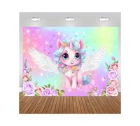 Fondo de unicornio, decoraciones para fiesta de cumpleaños para niñas, acuarela floral, estrellas, puntos, pancarta de mesa de pastel de unicornio,