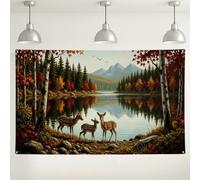 Fondo de vida silvestre de bosque otoñal, fondo de fotografía escénica de naturaleza, decoración rústica al aire libre para eventos, suministros de fiesta de temporada de otoño, 71 x 43 pulgadas