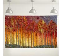 Fondo de vidrieras con árboles de otoño, colorido bosque de otoño, ideal para fotografía, celebraciones de otoño, decoración de fiesta de Acción de Gracias, 71 x 43 pulgadas