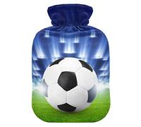 Fondo deportivo abstracto con pelota de fútbol en botella de agua caliente Gre con cubierta suave y cálido para cama de invierno, cuello y hombros, 2 L