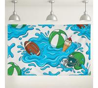 Fondo divertido de verano para deportes acuáticos, colorido patrón de bola de playa y helado, decoración de interiores y exteriores para fiestas en la piscina, suministros de celebración de cumpleaños