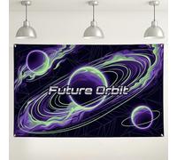 Fondo espacial galáctico, decoración futurista de fiesta cósmica verde violeta, fondo de fotografía para interiores y exteriores, para eventos y celebraciones, 71 x 43 pulgadas