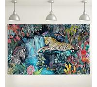 Fondo exótico de la selva, fondo floral de leopardo tropical y caballo a rayas, decoración de fiesta temática de naturaleza para eventos en interiores y exteriores, vibrante celebración de verano, 71