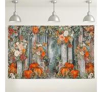 Fondo floral de calabaza otoñal, colorido fondo rústico de fotografía de otoño, decoración de fiesta de boda, suministros de celebración de cosecha de Acción de Gracias, 71 x 43 pulgadas