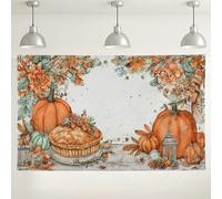 Fondo floral de calabaza otoñal, decoraciones vintage de cosecha de otoño, acogedor fondo de fotos para interiores y exteriores para fiestas de Acción de Gracias, 71 x 43 pulgadas