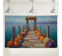 Fondo floral de calabaza rústica, decoraciones de cosecha de otoño para fotografía, fondo de fiesta de otoño para celebraciones de Acción de Gracias, 71 x 43 pulgadas