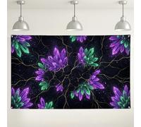 Fondo floral de cristal geométrico, fondo de fotografía con patrón verde neón violeta, decoración de fiesta para interiores y exteriores, para eventos y celebraciones, 71 x 43 pulgadas
