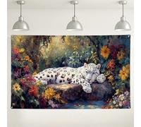 Fondo floral de leopardo de nieve, fondo de pared pintado de naturaleza tropical, decoración de fotografía de vida silvestre para fiestas en casa, reuniones en interiores y exteriores, 71 x 43