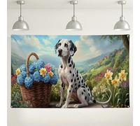 Fondo floral de perro, cesta de flores coloridas, fondo de fotografía al aire libre, lindas decoraciones de fiesta de animales para celebraciones de primavera, 71 x 43 pulgadas